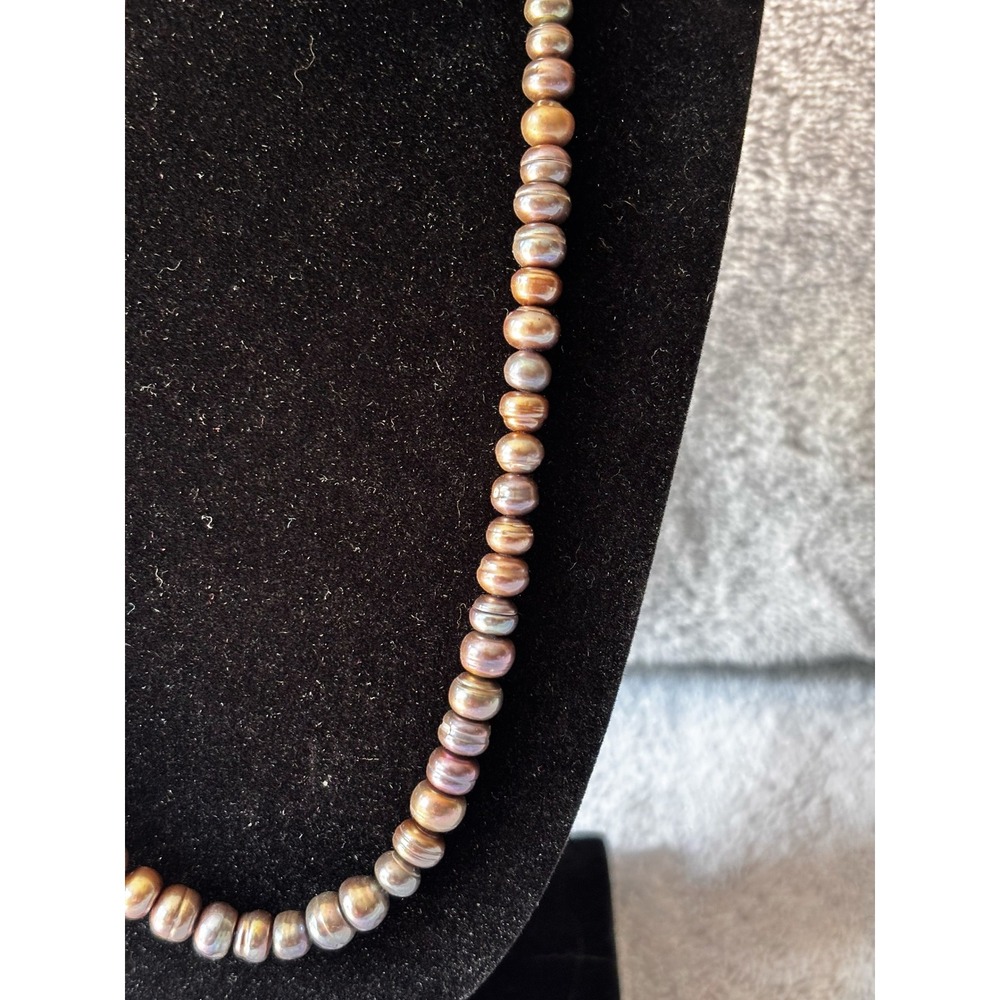 Bronze Silver Pearl Necklace 18 Inch Toggle Clasp Carnelian Charm - Picture 2 of 3
